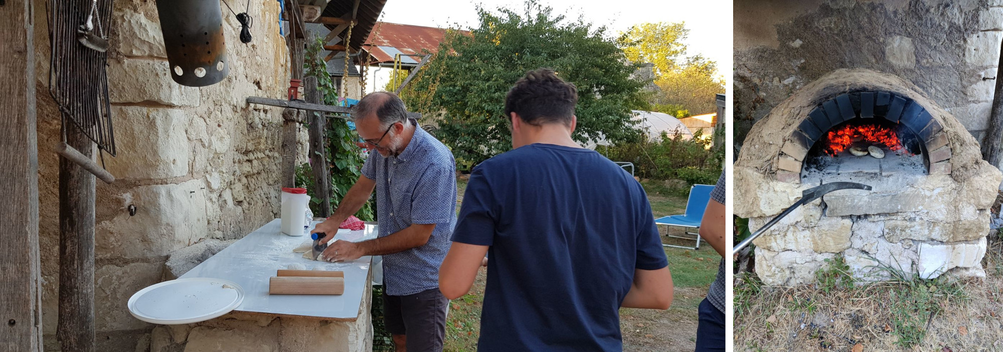 Emmanuel cuts dough to be cooked into delicious buns in a wooden oven in his garden.